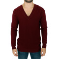 Elegant V-Neck Bordeaux Wool Sweater