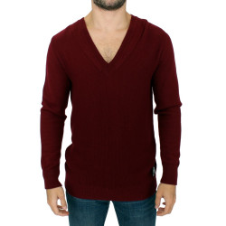 Elegant V-Neck Bordeaux Wool Sweater