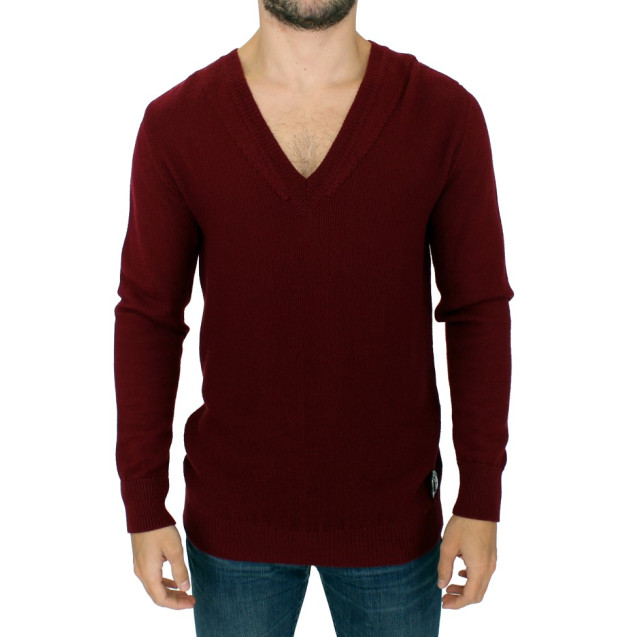 Elegant V-Neck Bordeaux Wool Sweater