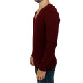 Elegant V-Neck Bordeaux Wool Sweater