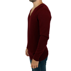 Elegant V-Neck Bordeaux Wool Sweater