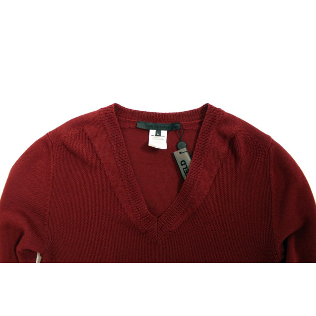 Elegant V-Neck Bordeaux Wool Sweater
