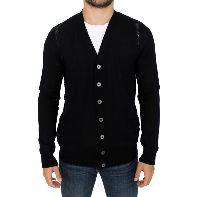 Elegant Black Wool Blend Cardigan
