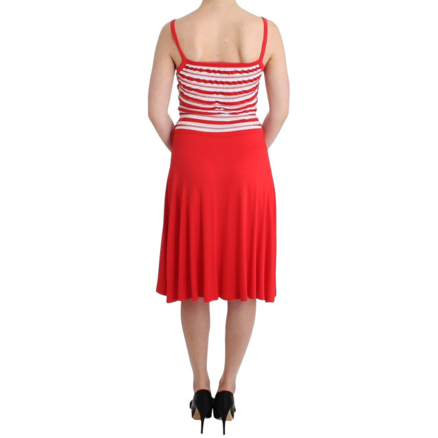 Red striped jersey A-line dress