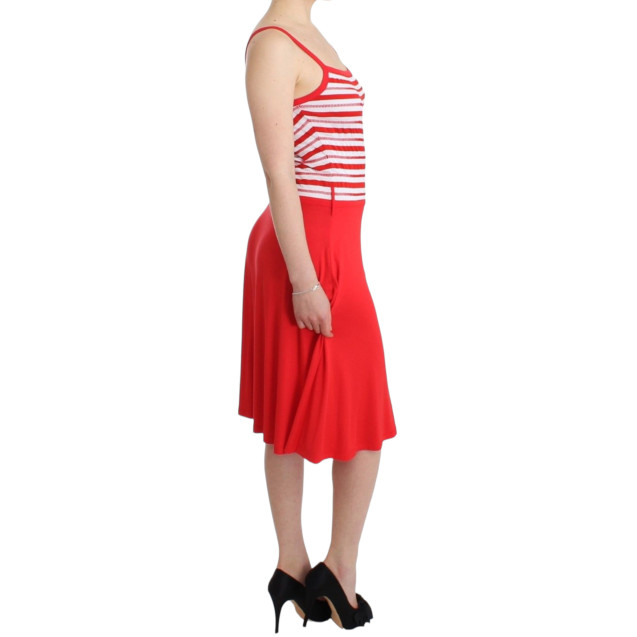 Red striped jersey A-line dress