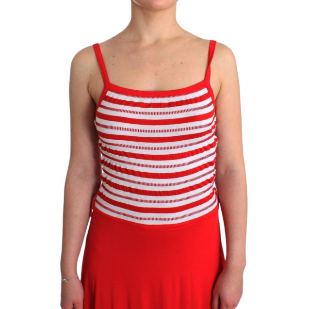 Red striped jersey A-line dress