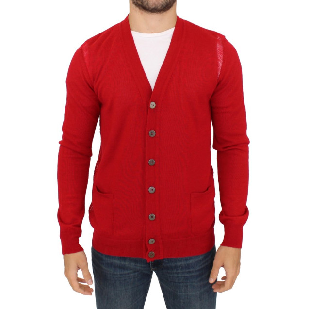 Elegant Red Wool Blend Cardigan Sweater