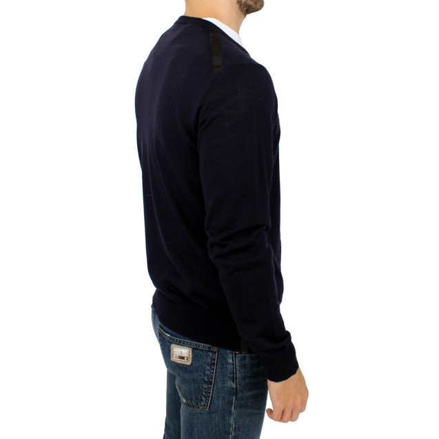 Elegant Blue Full Zip Wool Cardigan