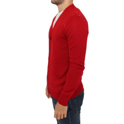 Elegant Red Wool Blend Cardigan Sweater