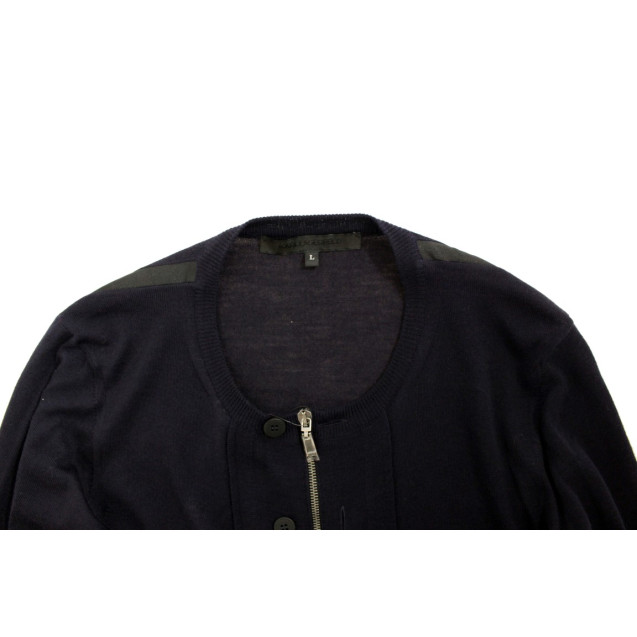 Elegant Blue Full Zip Wool Cardigan