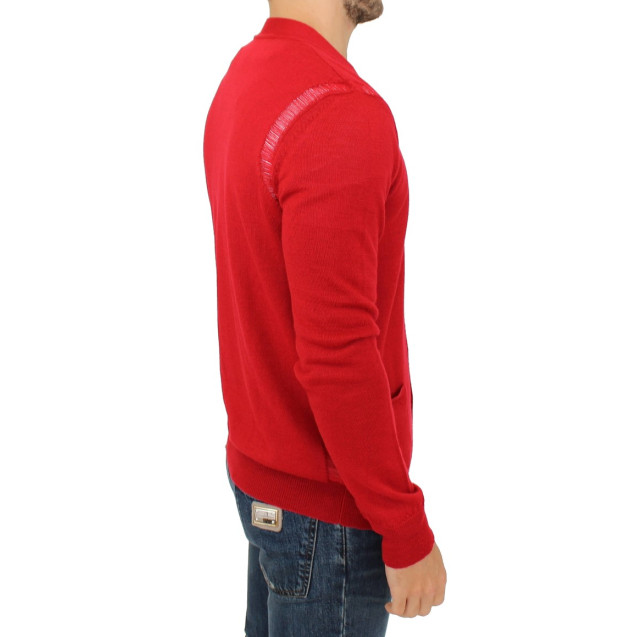 Elegant Red Wool Blend Cardigan Sweater