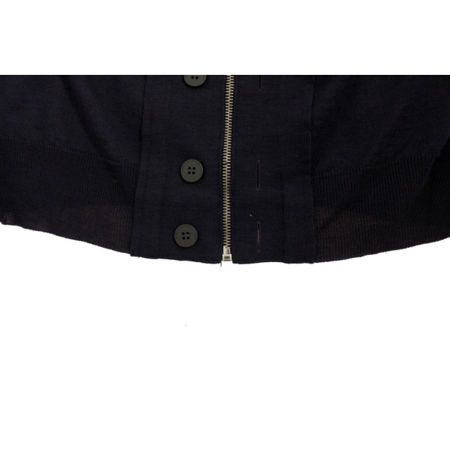 Elegant Blue Full Zip Wool Cardigan