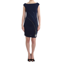 Elegant Sapphire Sheath Dress with Rhinestone Detail