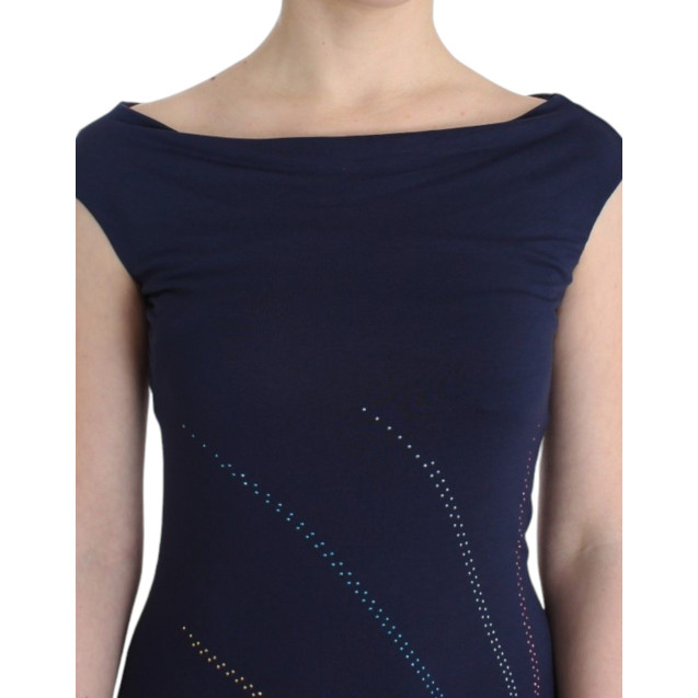 Elegant Sapphire Sheath Dress with Rhinestone Detail