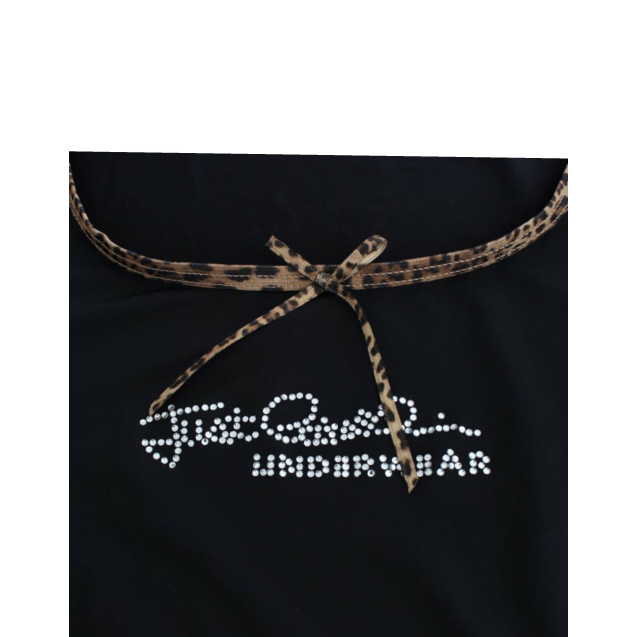 Chic Black Crewneck Top with Leopard Details