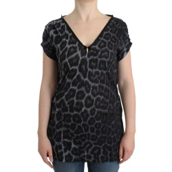 Gray leopard v-neck top