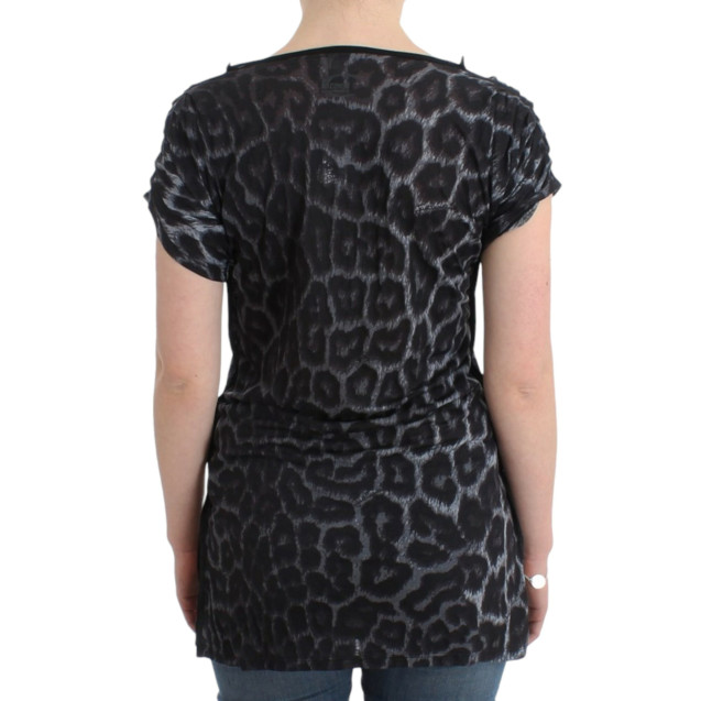 Gray leopard v-neck top