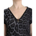 Gray leopard v-neck top