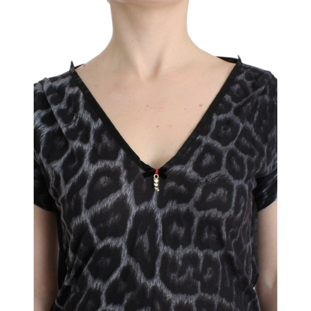Gray leopard v-neck top