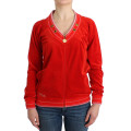 Radiant Red Zip Cardigan with Gold Detailing