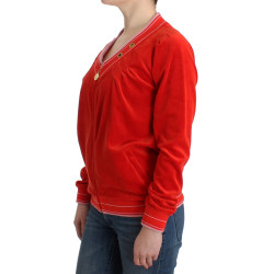 Radiant Red Zip Cardigan with Gold Detailing