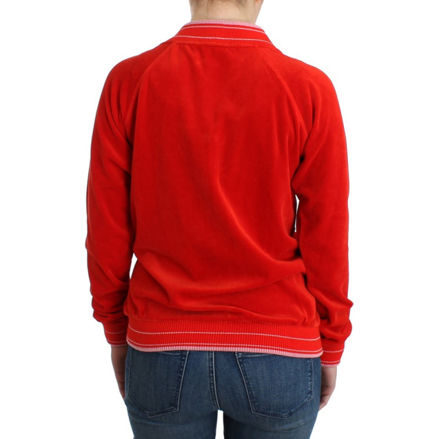 Radiant Red Zip Cardigan with Gold Detailing