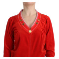 Radiant Red Zip Cardigan with Gold Detailing