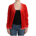 Radiant Red Zip Cardigan with Gold Detailing