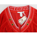 Radiant Red Zip Cardigan with Gold Detailing