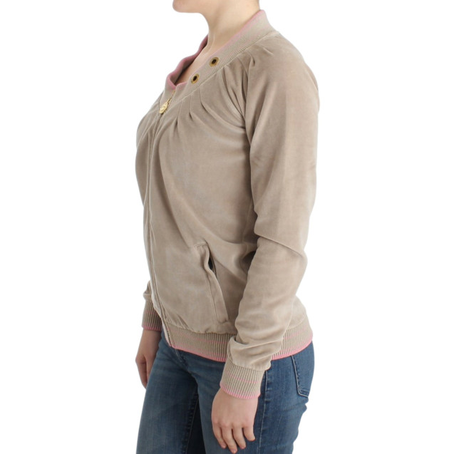Beige velvet zipup sweater