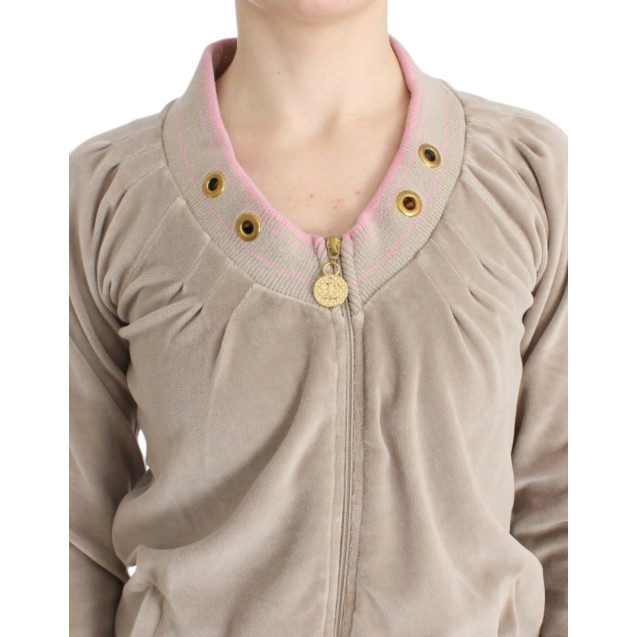 Beige velvet zipup sweater