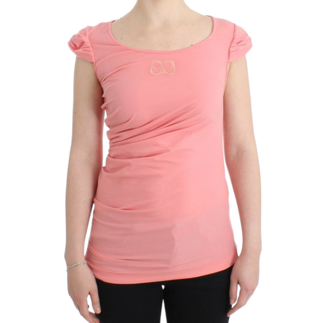 Pink Cotton Blend Tank Top with Cap Sleeves