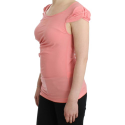 Pink Cotton Blend Tank Top with Cap Sleeves