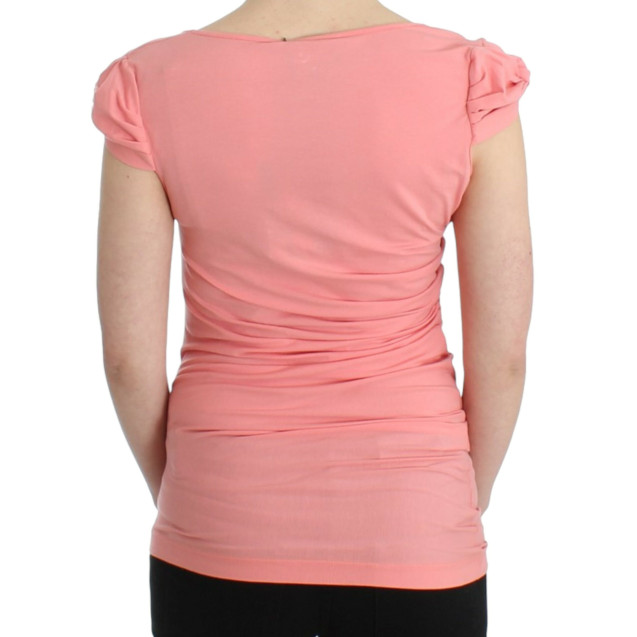 Pink Cotton Blend Tank Top with Cap Sleeves