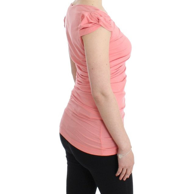 Pink Cotton Blend Tank Top with Cap Sleeves