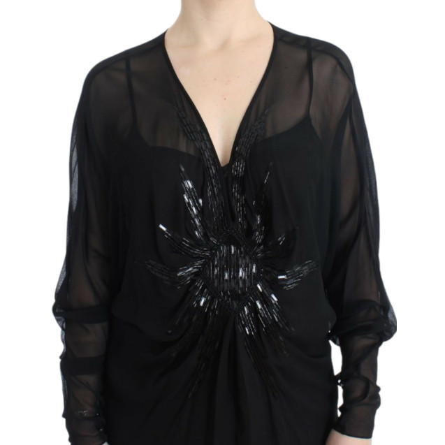 Black long sleeve silk dress