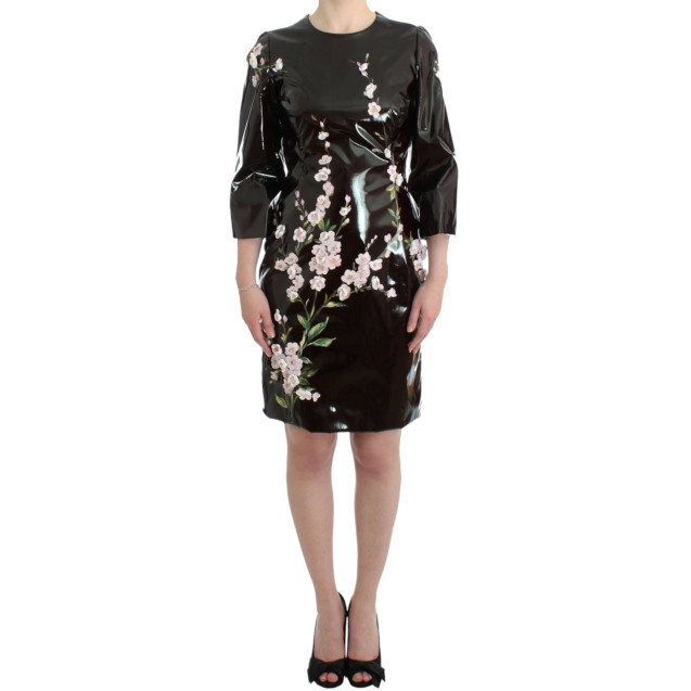 Black patent floral HANDPAINTED dress