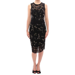 Elegant Black Floral Lace Crystal Dress