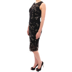 Elegant Black Floral Lace Crystal Dress