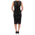 Elegant Black Floral Lace Crystal Dress
