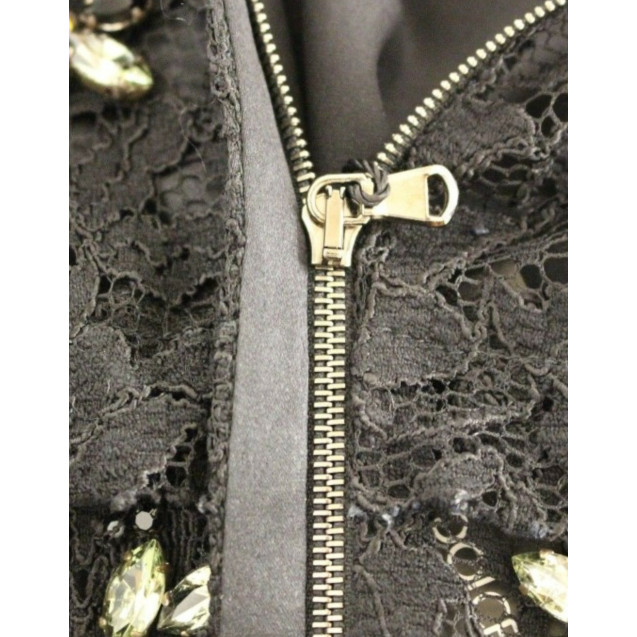 Elegant Black Floral Lace Crystal Dress