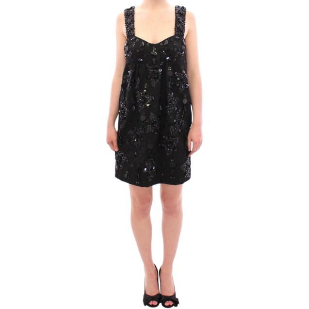Black floral crystal embedded dress