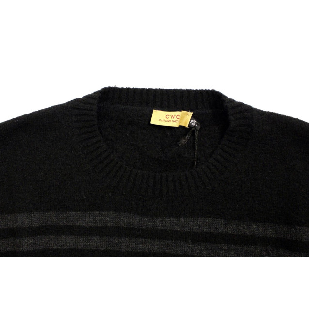 Elegant Black Striped Crewneck Sweater