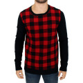 Chic Red & Black Checkered Wool Crewneck Sweater
