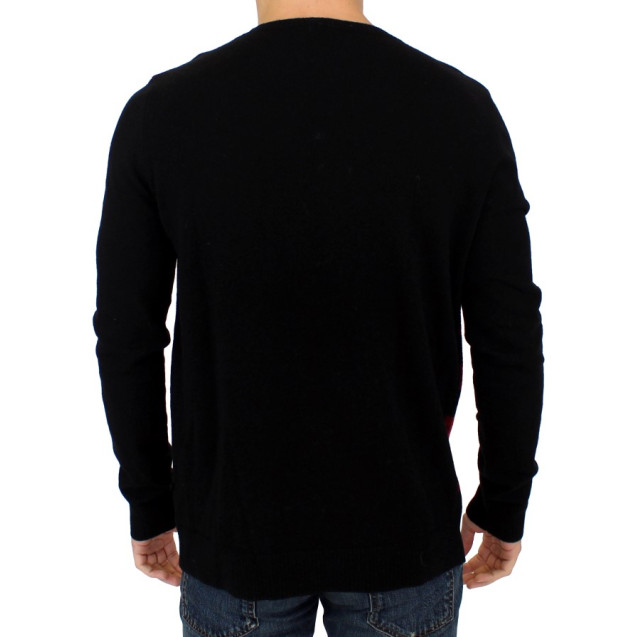 Chic Red & Black Checkered Wool Crewneck Sweater