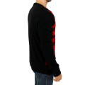 Chic Red & Black Checkered Wool Crewneck Sweater