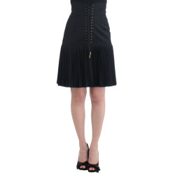 Elegant Black Pleated Lace A-Line Skirt