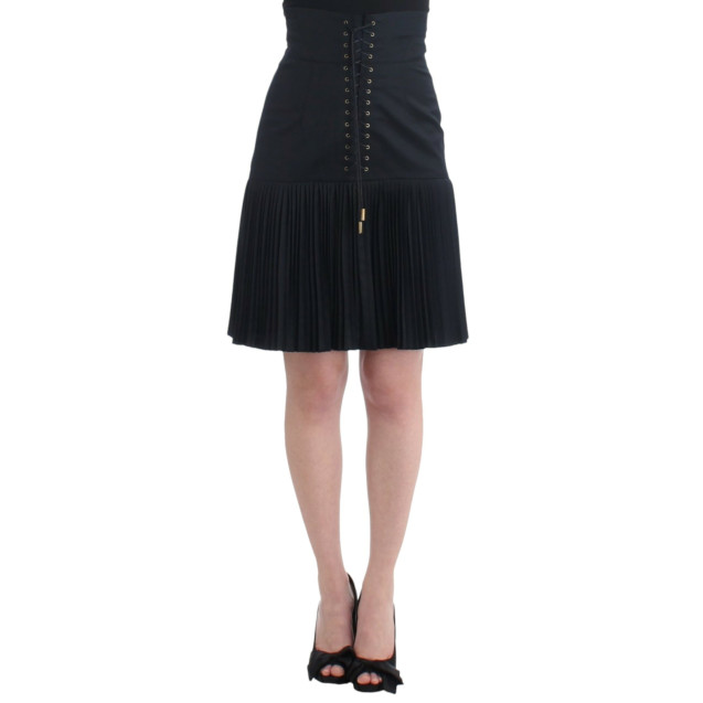 Elegant Black Pleated Lace A-Line Skirt