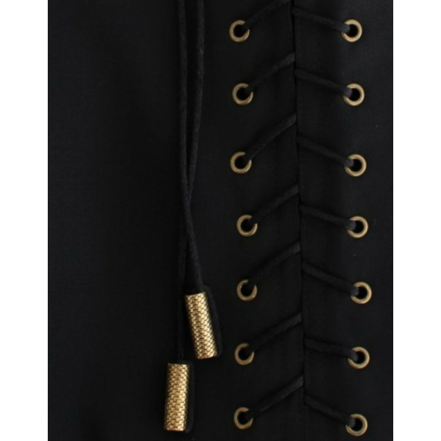 Elegant Black Pleated Lace A-Line Skirt