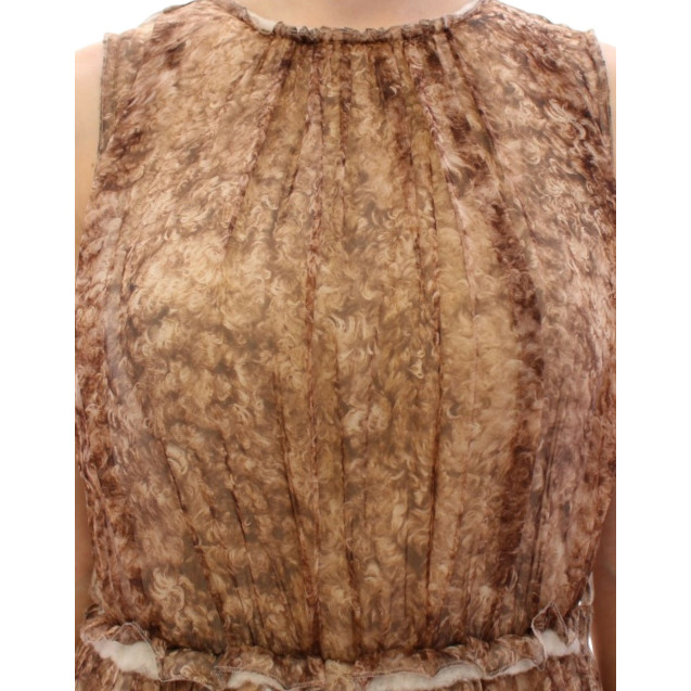 Brown sleeveless silk dress